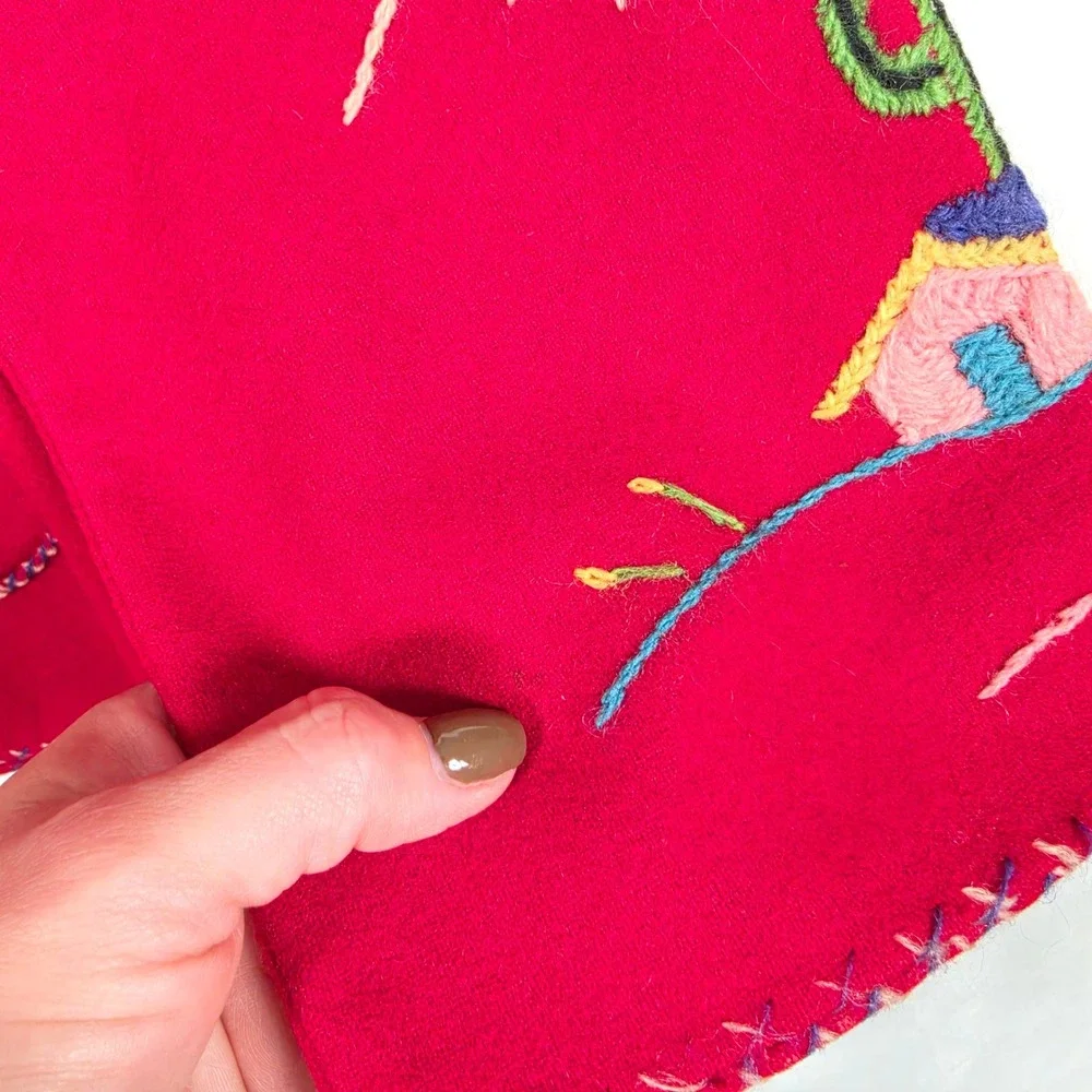 Vintage Creaciones Anahuac Wool Jacket Women's M Red Mexican Folk Art Retro